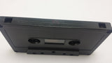 Black cassette tape with Taps out, from the top down on a white background