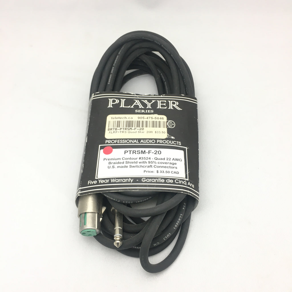 BRTB Player Series 20-Ft XLR-F to TRS PTRSM-F-20