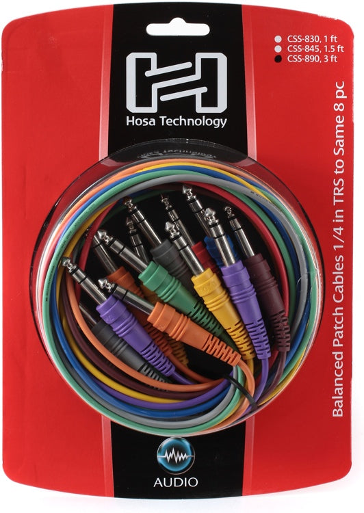 Hosa CSS-890 1/4 inch TRS to 1/4 inch TRS Balanced Patch Cables, 3 ft.