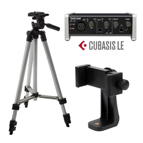 Podcast Recording Kit with Tascam US-1x2-CU USB Audio Interface, Cubase LE, Tripod and Phone Mount